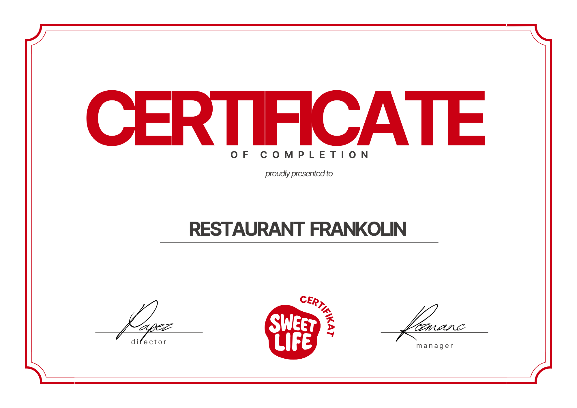 Restaurant certification