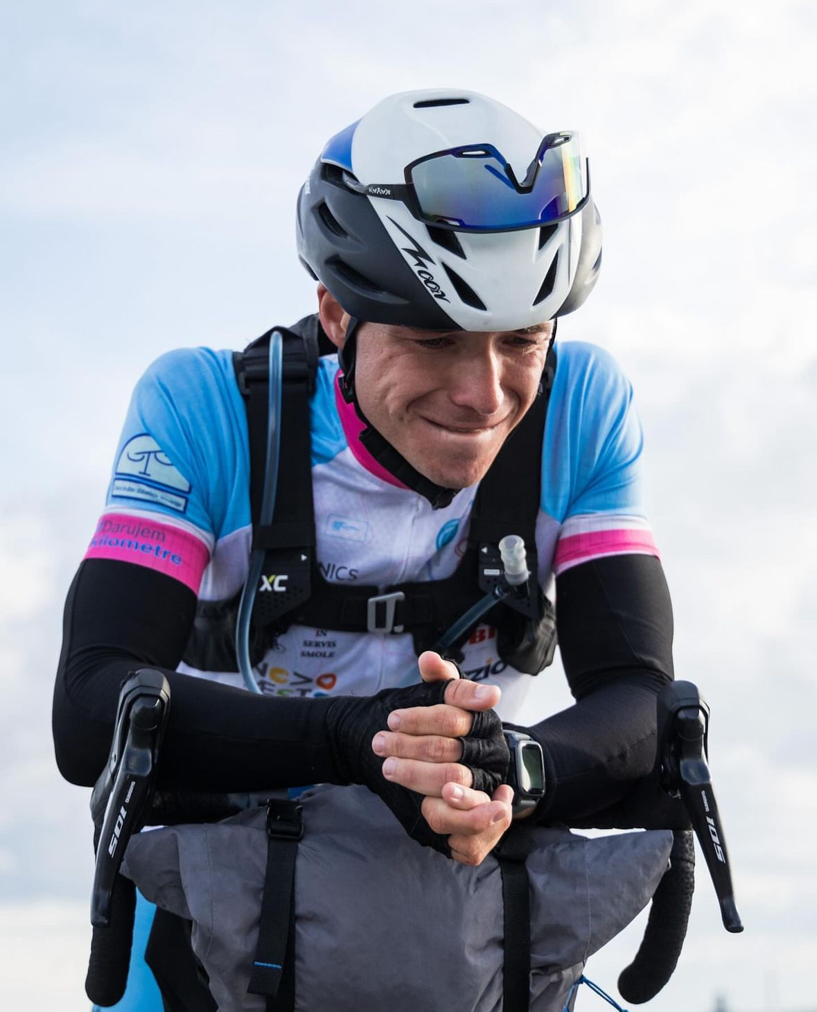 Žiga in aerodynamic position during cycling race